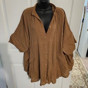 Kantha Bae-Free To Be Brown Button-Down Women Top